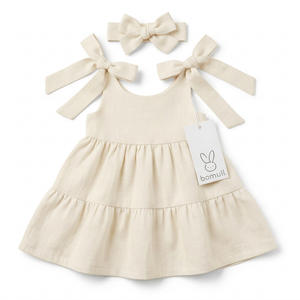 Vestido en Lino 2 Franjas Moño en Hombro