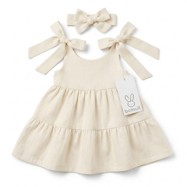 Vestido en Lino 2 Franjas Moño en Hombro