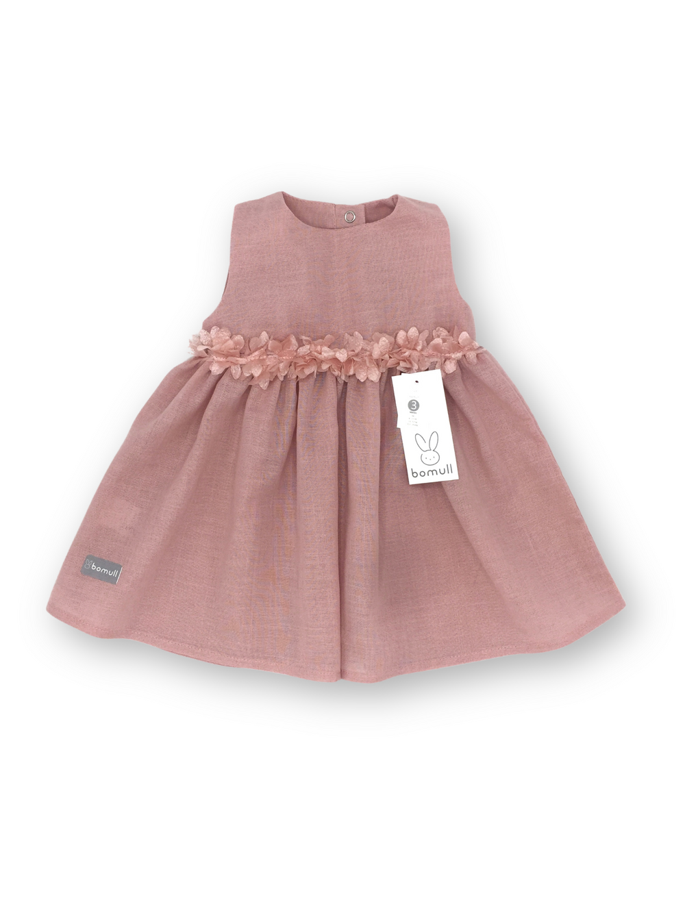 Vestido en Lino con  Flores en el Pecho