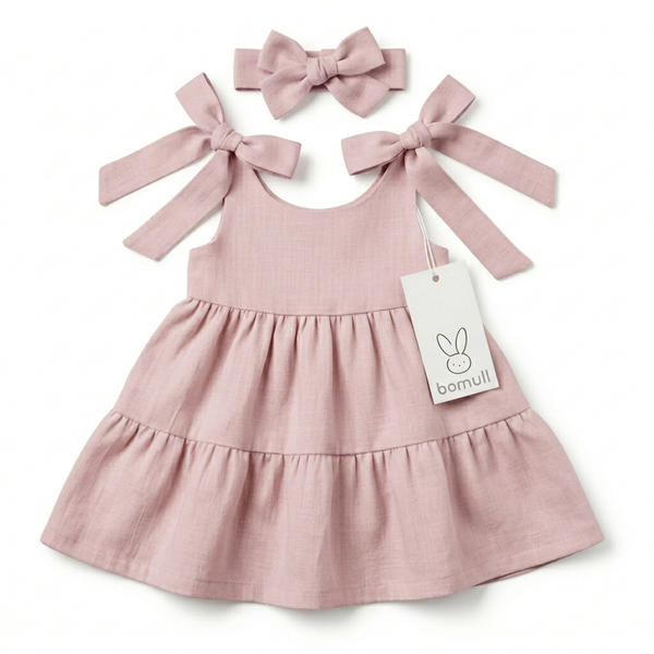 Vestido en Lino 2 Franjas Moño en Hombro