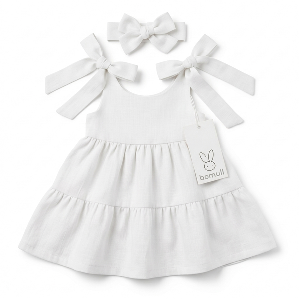 Vestido en Lino 2 Franjas Moño en Hombro