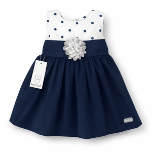 Vestido en Lino con Pechera de Lunares