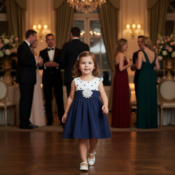 Vestido en Lino con Pechera de Lunares