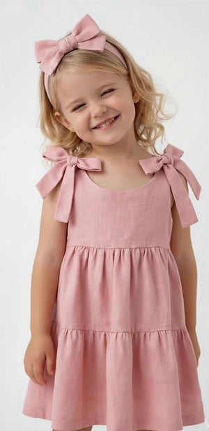Vestido en Lino 2 Franjas Moño en Hombro