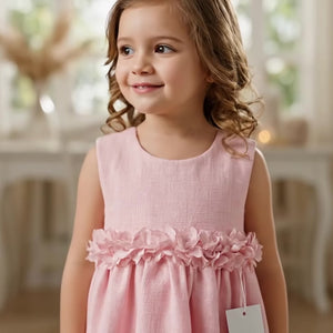 Vestido en Lino con  Flores en el Pecho